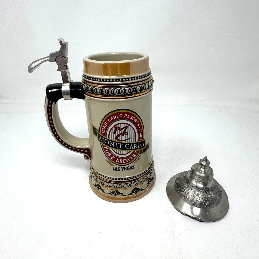 Monte Carlo Casino Las Vegas Pub & Brewery Ceramic Beer‎ Stein with Metal Lid